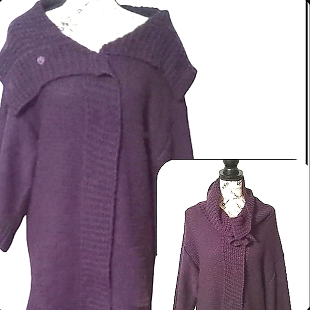 Vintage Tally Ho Oversized Exaggerated Collar Cardigan Sweater Size Lg